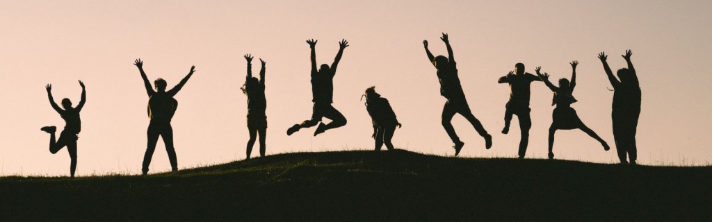 Nine people jump differently on a hill